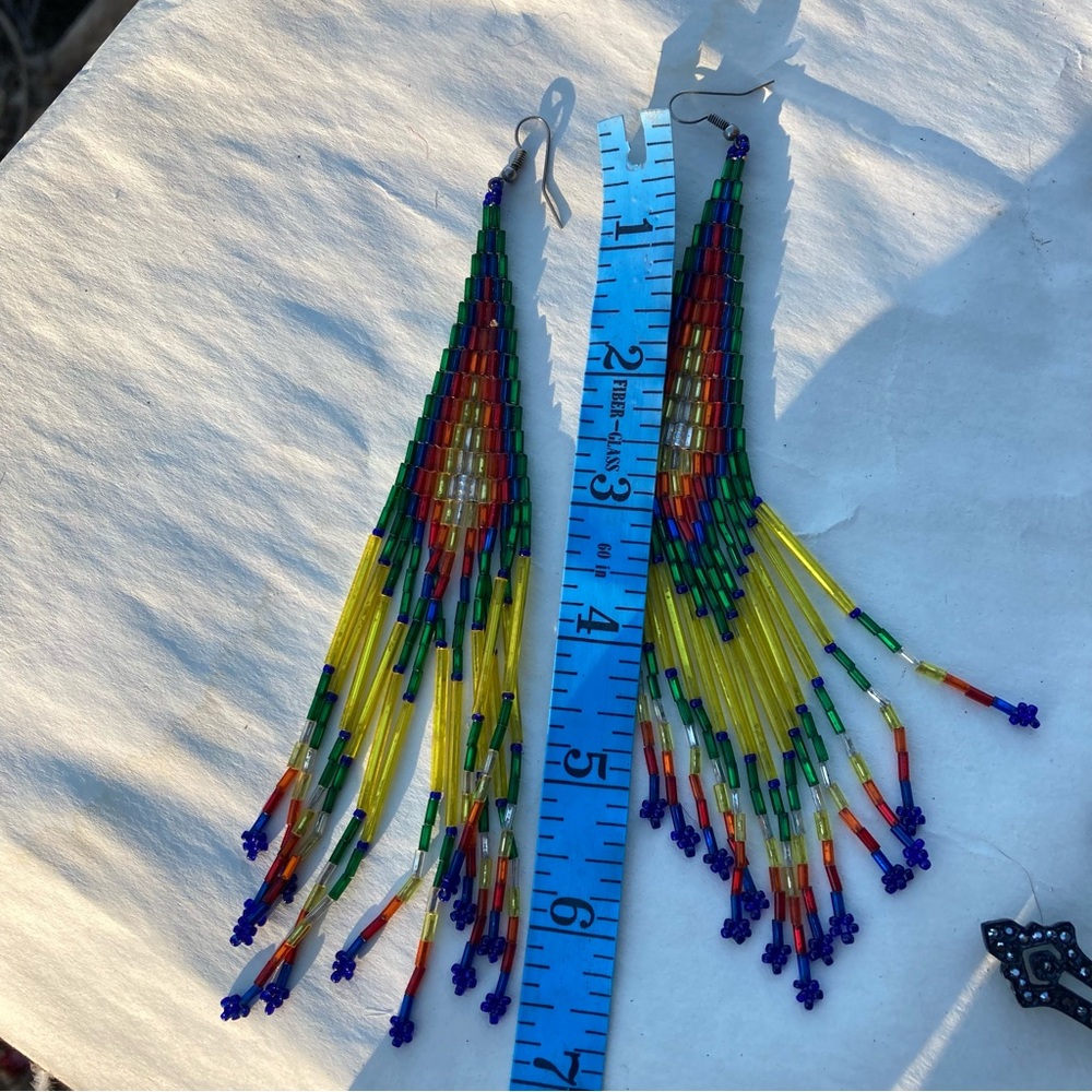 Rainbow Native American beaded earrings - Picture 2 of 3